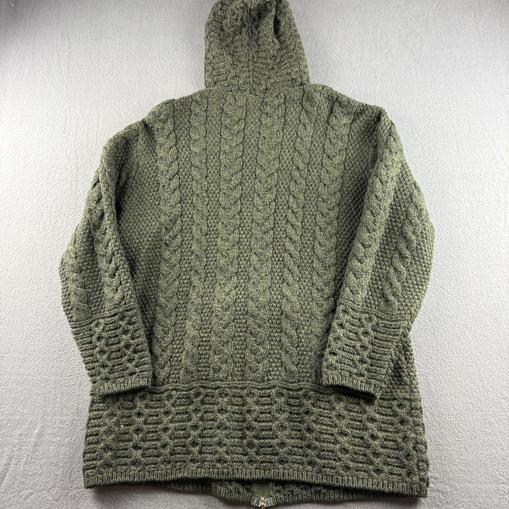 Aran Crafts Hoodie Women's 2XL Green Merino Wool Fisherman Cable Knit Full Zip - Picture 3 of 10
